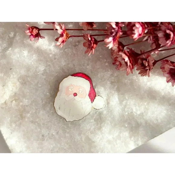 Vintage Gold Toned Enamel Santa Claus Christmas Holiday Brooch Pin - Picture 2 of 6